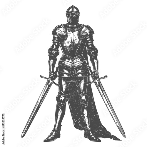 Valiant guardian in medieval armor, ready to protect the realm with swords.
