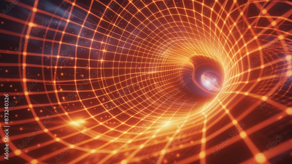 A warped and distorted grid depicting the bending and warping of spacetime in the presence of massive objects. A warped and distorted grid depicting the bending and warping of spacetime in the presence of massive objects.