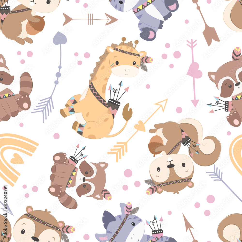 Cute boho animals seamless pattern Cute boho animals seamless pattern