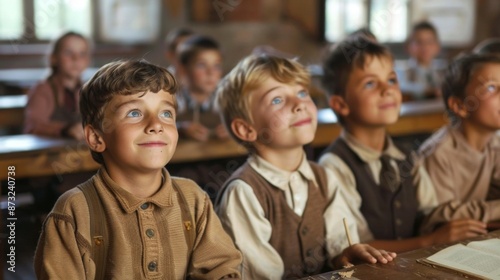 View of young students attending school