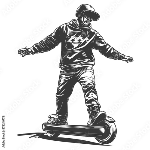 Futuristic Man Riding Electric Skateboard