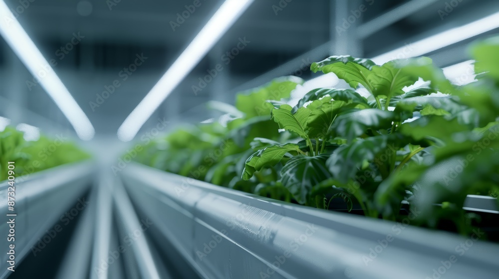 High-tech greenhouse with automated systems growing exotic vegetables, novelty, health, cuisine