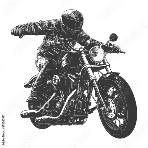 Illustration of a man in a helmet riding a motorcycle