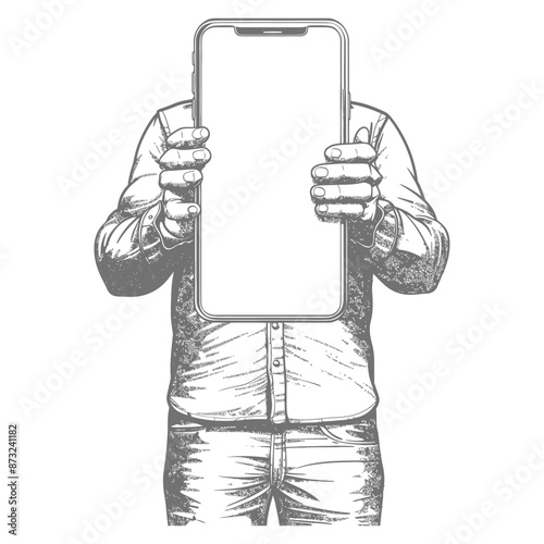 Sketch of a Person Holding a Blank Smartphone in Front of Them