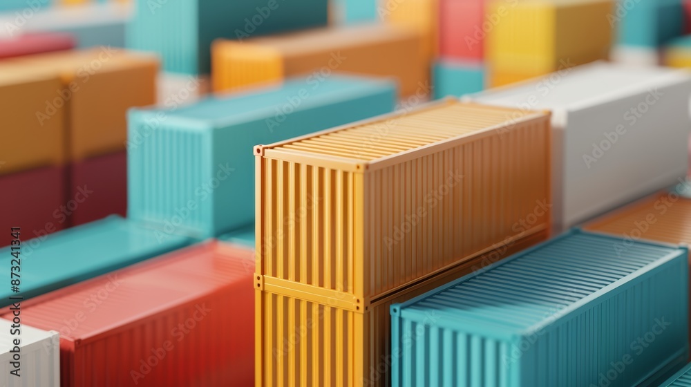 Industrial quay with stacks of colorful merchandise containers, large freight liners moored, dynamic port operations Industrial quay with stacks of colorful merchandise containers, large freight liners moored, dynamic port operations