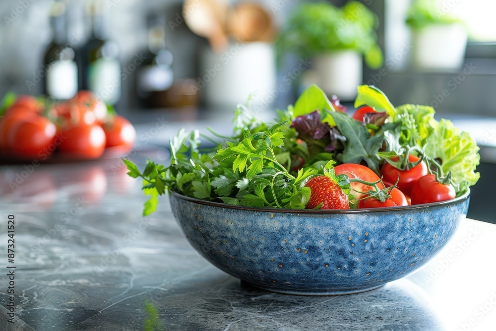 Fresh Vegetable and Herb Salad in Kitchen
Fresh Vegetable and Herb Salad in Kitchen