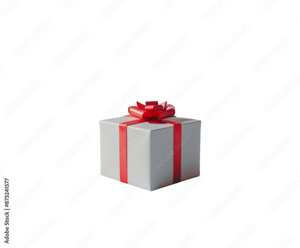 White gift box with red ribbon and bow, isolated on white background White gift box with red ribbon and bow, isolated on white background