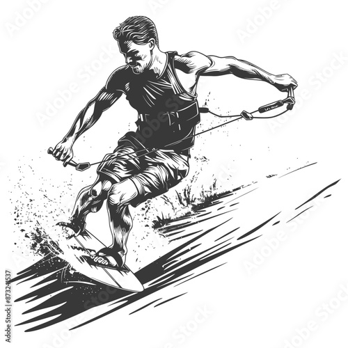 Energetic wakeboarder riding the waves with skill and style