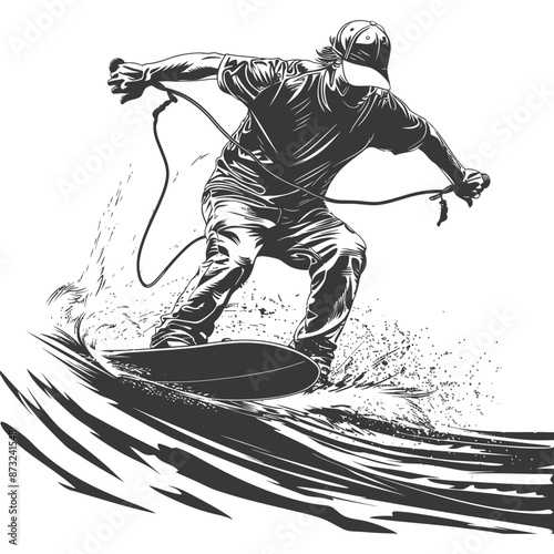 Wakeboarding through crashing waves creates an exhilarating ride.