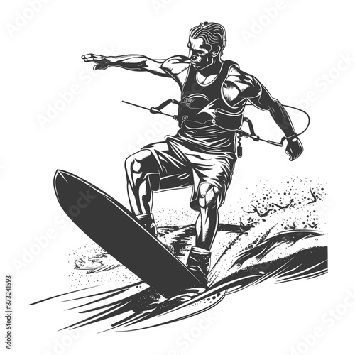 Energetic wakeboarder skillfully rides the waves with passion and control
