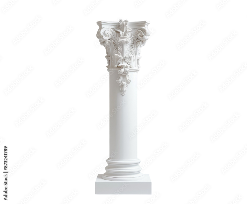 Classic white column with Corinthian capital on white background.. Classic white column with Corinthian capital on white background..