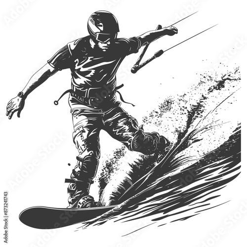 Wakeboarding through crashing waves creates an exhilarating ride.