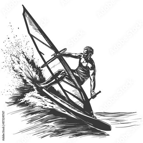 Windsurfer riding the waves with skill and determination