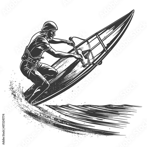 Windsurfer Carving Through the Waves