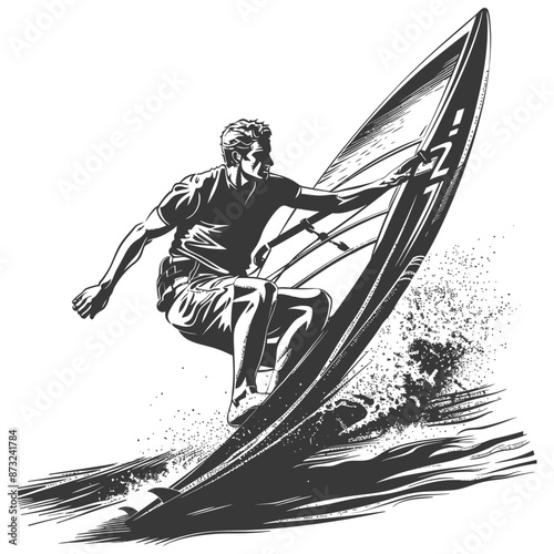 Windsurfer Carving Through the Waves