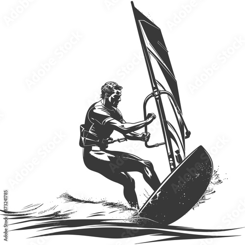 Windsurfer Cutting Through the Waves with Skill and Grace