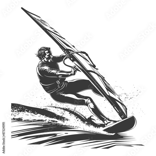 Windsurfer cutting through the waves with skill and grace