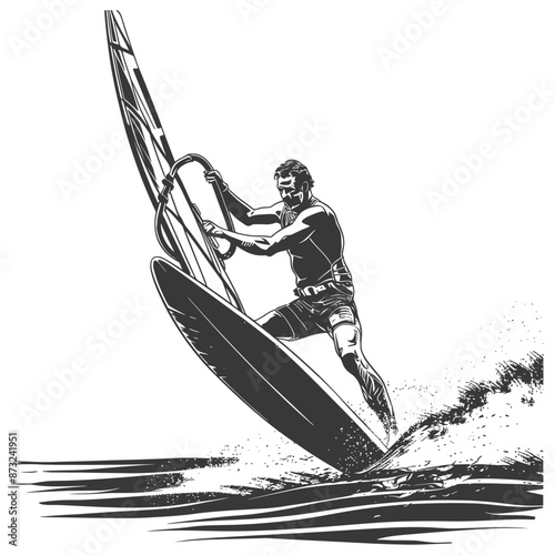 Windsurfer Cutting Through the Waves with Skill and Grace