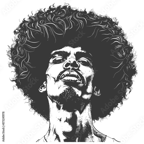 Portrait of a man with wild curly hair and intense expression