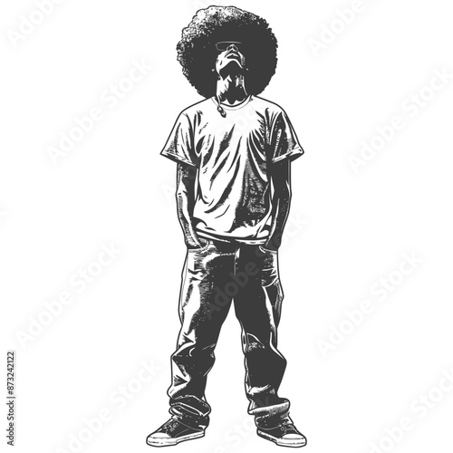 Portrait of a Cool Retro Man with an Afro Wearing Sunglasses and Stylish Outfit