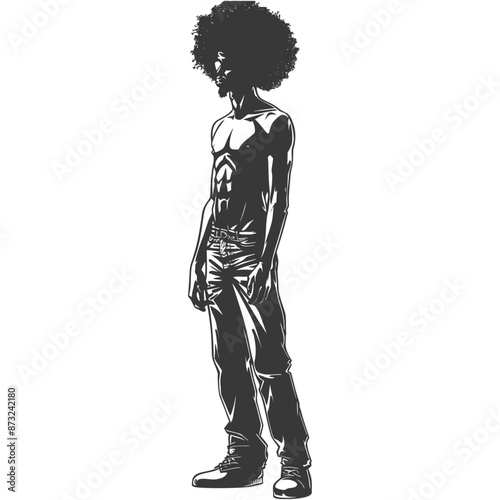 Silhouette of a man with an afro wearing jeans and boots
