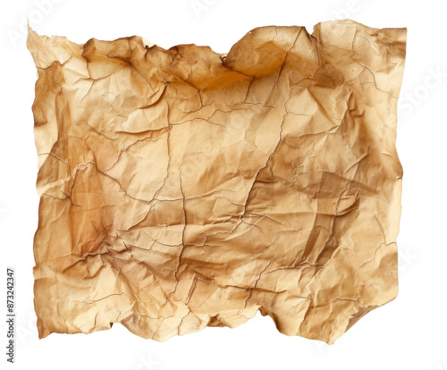 Crumpled piece of red cloth on white background.. photo