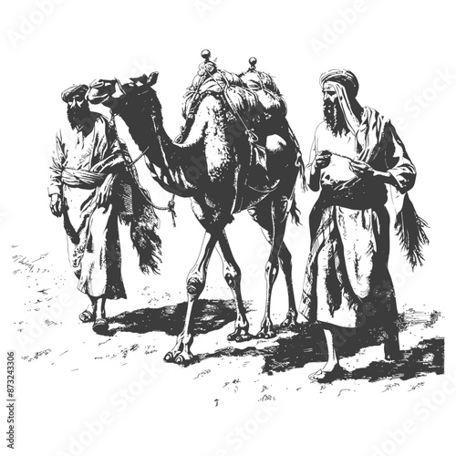 Three Wise Men Traveling Through the Desert on Camelback