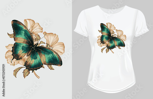 Butterfly white ladies  classic t shirt Illustrator vector