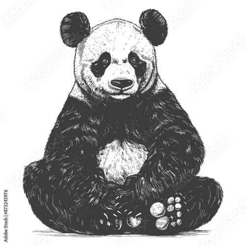Detailed Sketch of an Adorable Panda Sitting Gracefully