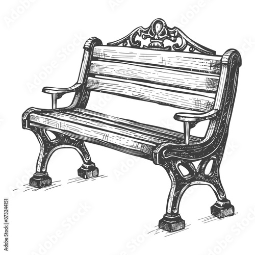 Ornate park bench with decorative flourishes and armrests