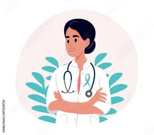 National Fragile X Awareness Day vector. A doctor in a white uniform with an awareness ribbon.