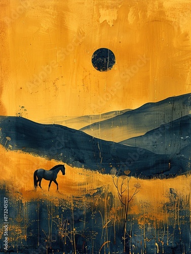 Artistic Horse Running in Abstract Landscape photo