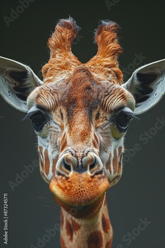 Cute Baby Giraffe Portrait with Black Background photo