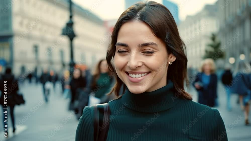 Woman smiling happy face portrait on a street Woman smiling happy face portrait on a street