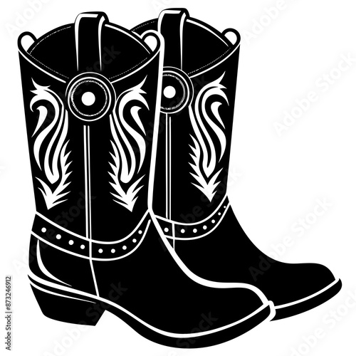 Cowboy boots, Cowgirl and Cowboy Boots Silhouette, Cowgirl boots vector black graphic illustration