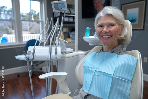 Smiling woman in dental clinic sitting in chair