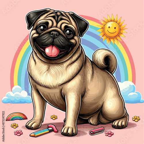 Cute Pug Vector Cartoon illustration