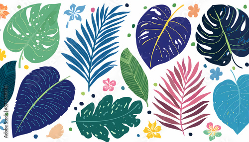 Collection watercolor tropical leaves painted on white paper on digital art concept, Generative AI.