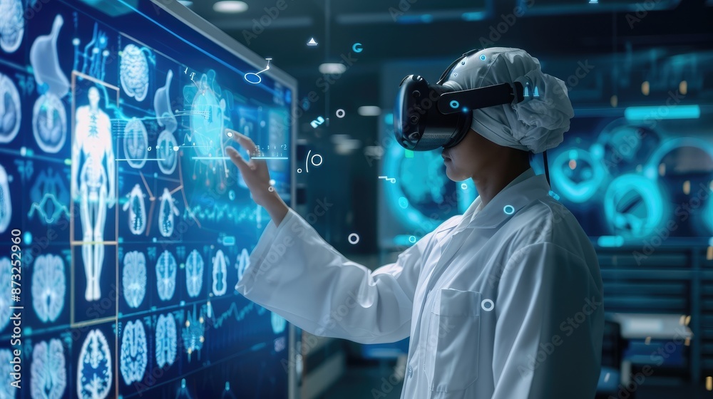 Doctors leveraging AI technology on virtual screens for in-depth medical research, revolutionizing healthcare practices Doctors leveraging AI technology on virtual screens for in-depth medical research, revolutionizing healthcare practices