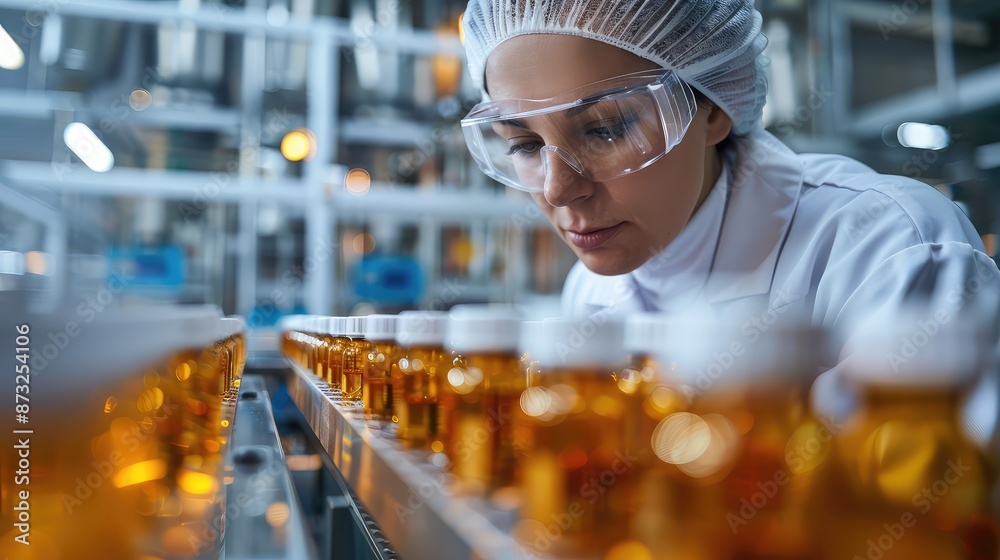 Quality Control Technician Inspecting Vials in Pharmaceutical Factory Quality Control Technician Inspecting Vials in Pharmaceutical Factory