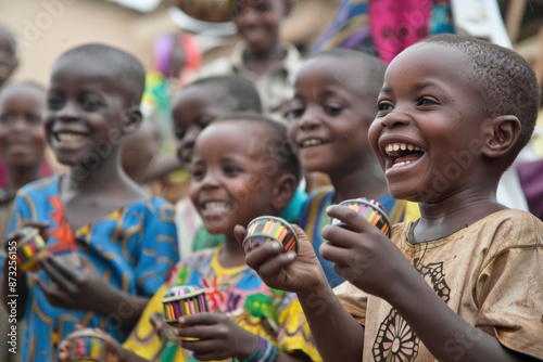Joyful African children playing with toys in a rural village