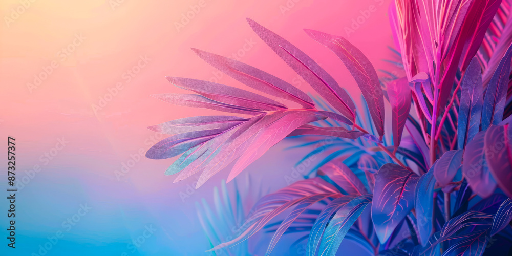 Fototapeta premium Vibrant Tropical Foliage with Gradient Neon Colors