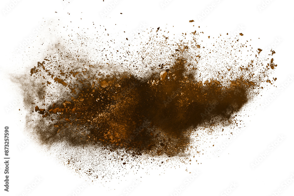 Brown powder explosion on white background. Colored cloud. Colorful dust explode. Paint Holi. Brown powder explosion on white background. Colored cloud. Colorful dust explode. Paint Holi.