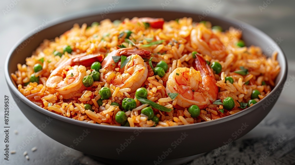 Bowl of Spicy Shrimp Fried Rice with Peas Bowl of Spicy Shrimp Fried Rice with Peas