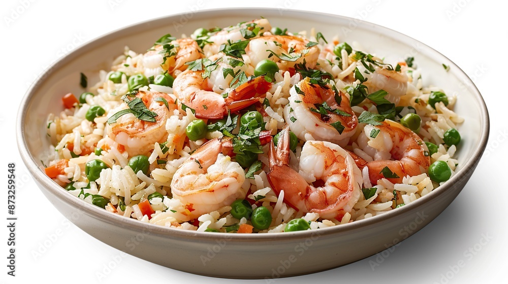 Bowl of Spicy Shrimp Fried Rice with Peas Bowl of Spicy Shrimp Fried Rice with Peas