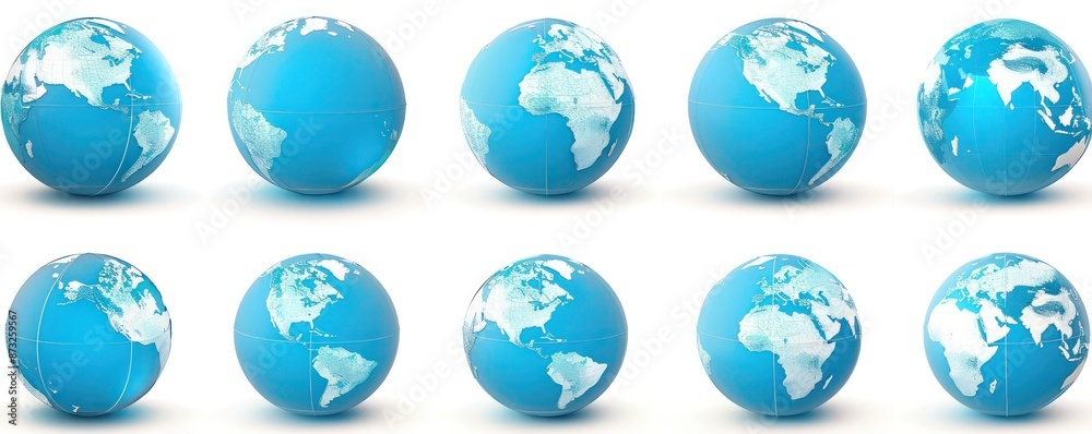 High Resolution Light Blue Globe 3D Render Set, Perfect for Educational Themes High Resolution Light Blue Globe 3D Render Set, Perfect for Educational Themes