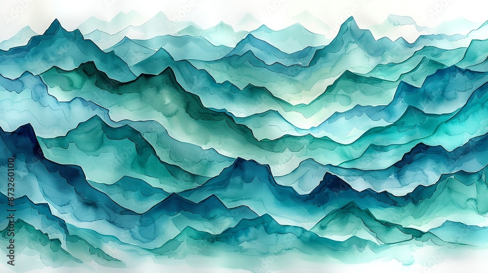 Abstract watercolor waves in turquoise and teal, great for modern artistic projects. , Minimalism,