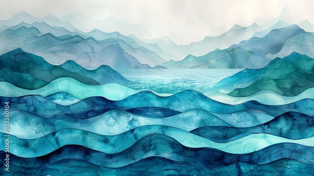 Abstract watercolor waves in turquoise and teal, great for modern artistic projects. , Minimalism, Abstract watercolor waves in turquoise and teal, great for modern artistic projects. , Minimalism,