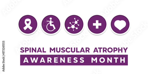 National SMA Awareness Month. Ribbon, people, cell, plus and heart icons. Suitable for cards, banners, posters, social media and more. White background.