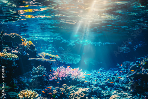 Wallpaper Mural Underwater Coral Reef with Sunlight Beams and Vibrant Marine Life Vibrant Marine Life Torontodigital.ca